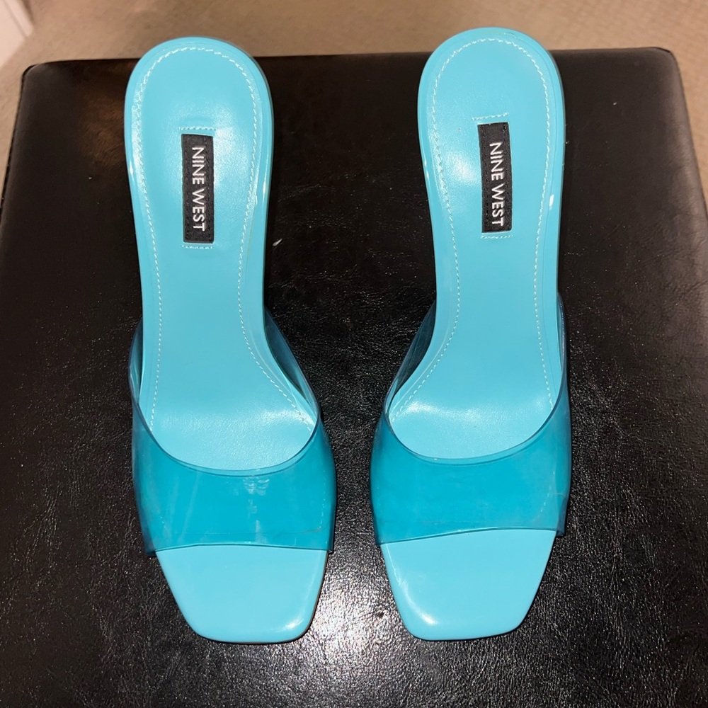 Nine West Zooza Transparent Blue Heeled Mules 9M